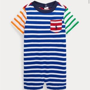 Ralph Lauren Multi-Color Striped Cotton Jersey Shortall Romper Size 3 Months